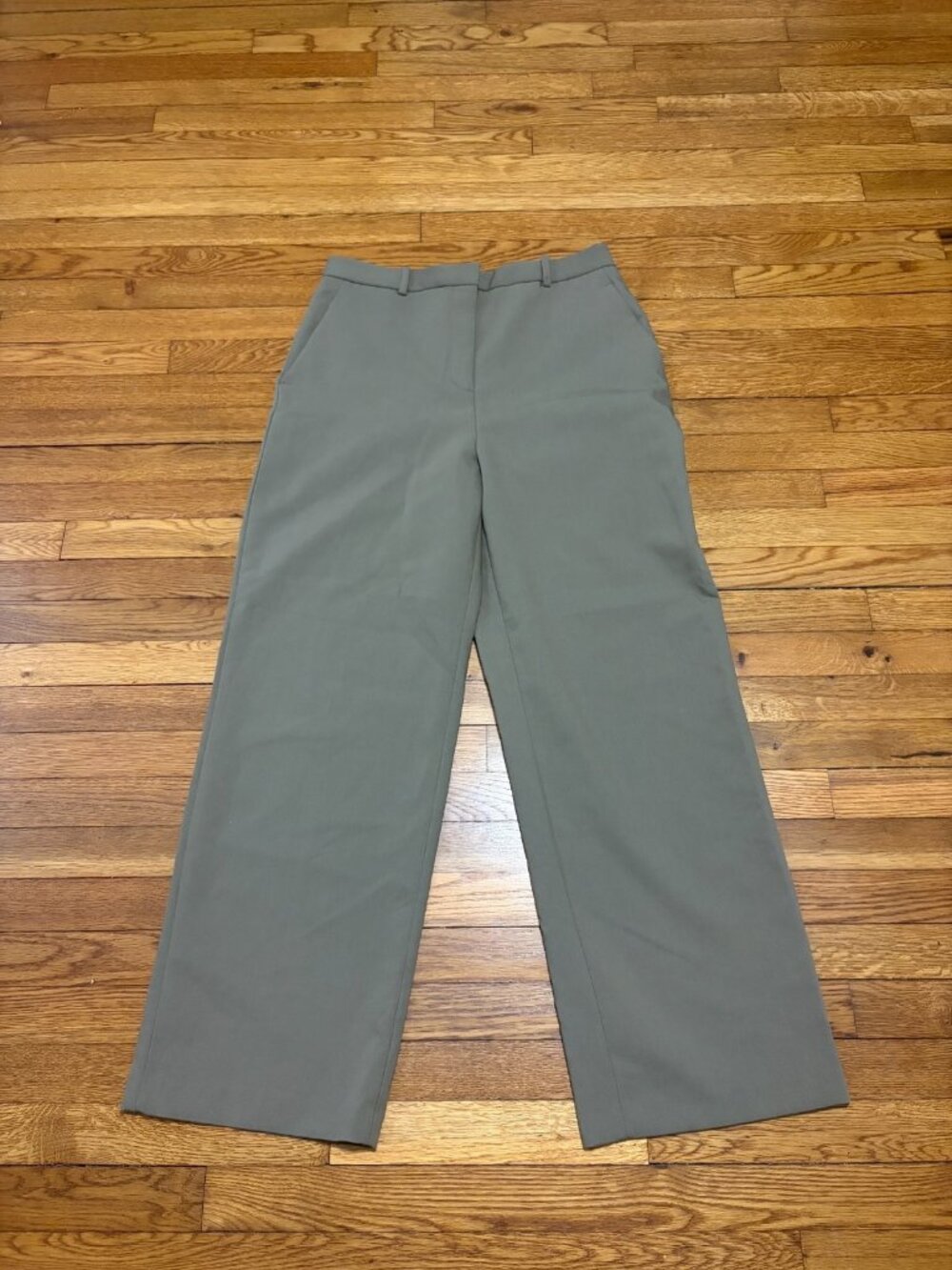 Zara Womens Wide Leg Trousers Dress Pants Size XL Army Green Career Stretch